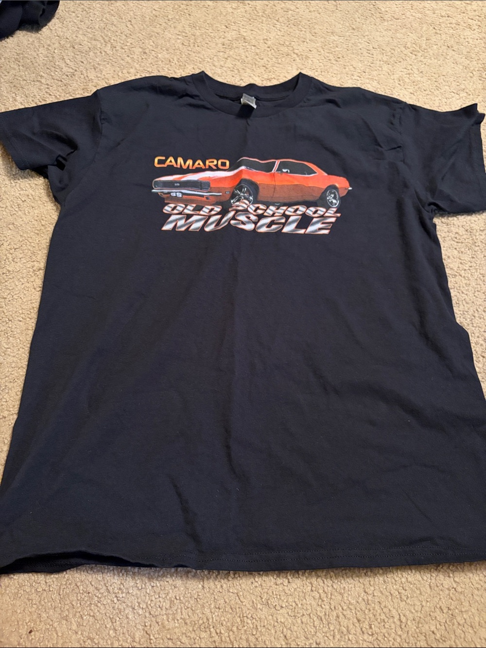 Gildan Black Tee with Orange Camaro Graphic